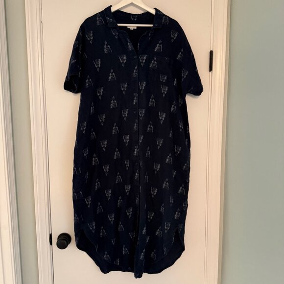 Garnet Hill Linen Midi Ikat Shirtdress- transitional summer into fall- XL - Picture 3 of 3